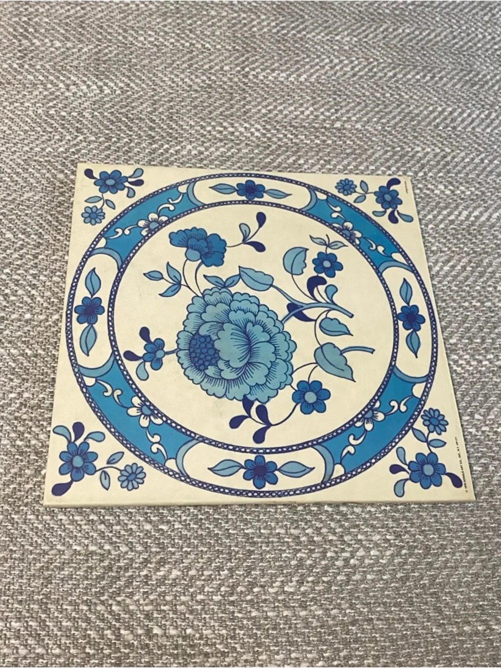 Vintage 1970s Litho In USA Donald Art Co Decor For Wall (1979) Blue & Cream